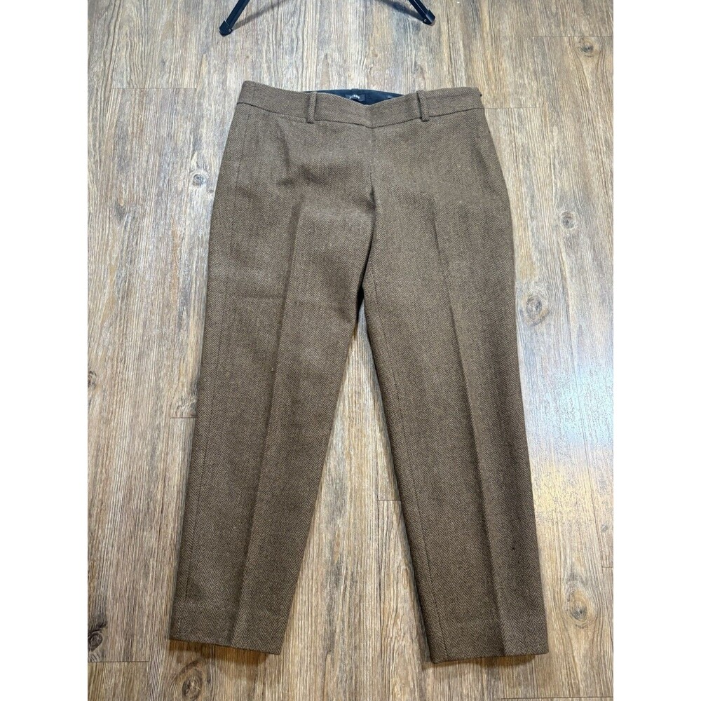 J.Crew Pants Women 6 Brown Minnie Herringbone 100% Wool Slim Cropped Side Zip